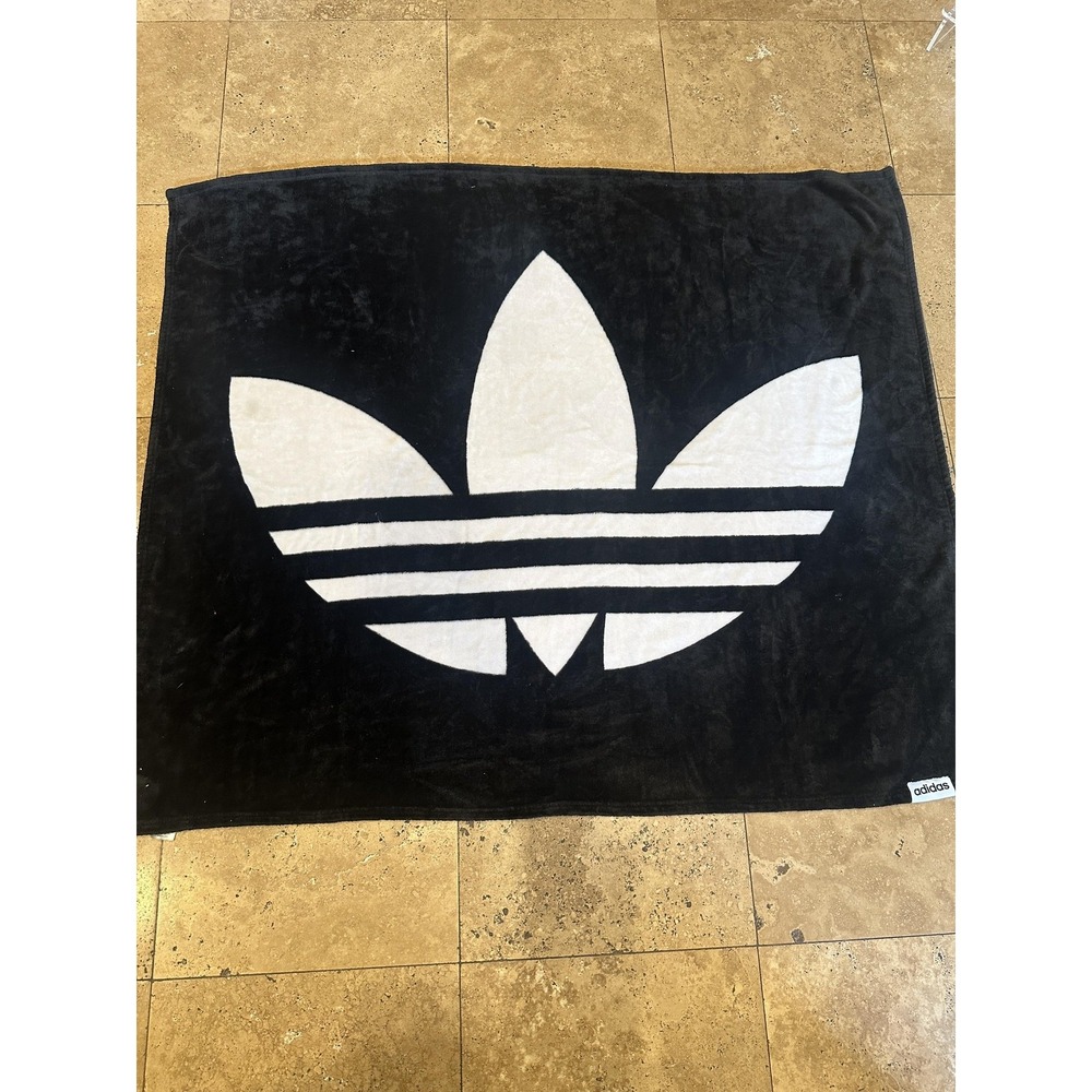 RARE Adidas Trefoil Large Logo Fleece Blanket Black White Originals 60x48